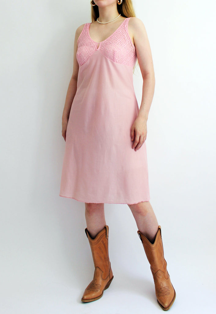 Baby Pink Sheer Midi Vintage Slip Dress ...